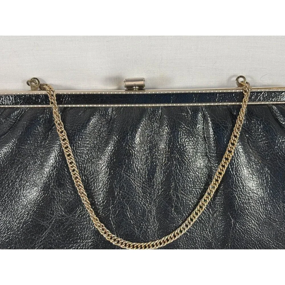 Black Clutch Evening Bag Harry Levine HL Purse USA Silver Hardware Vintage - Picture 2 of 8